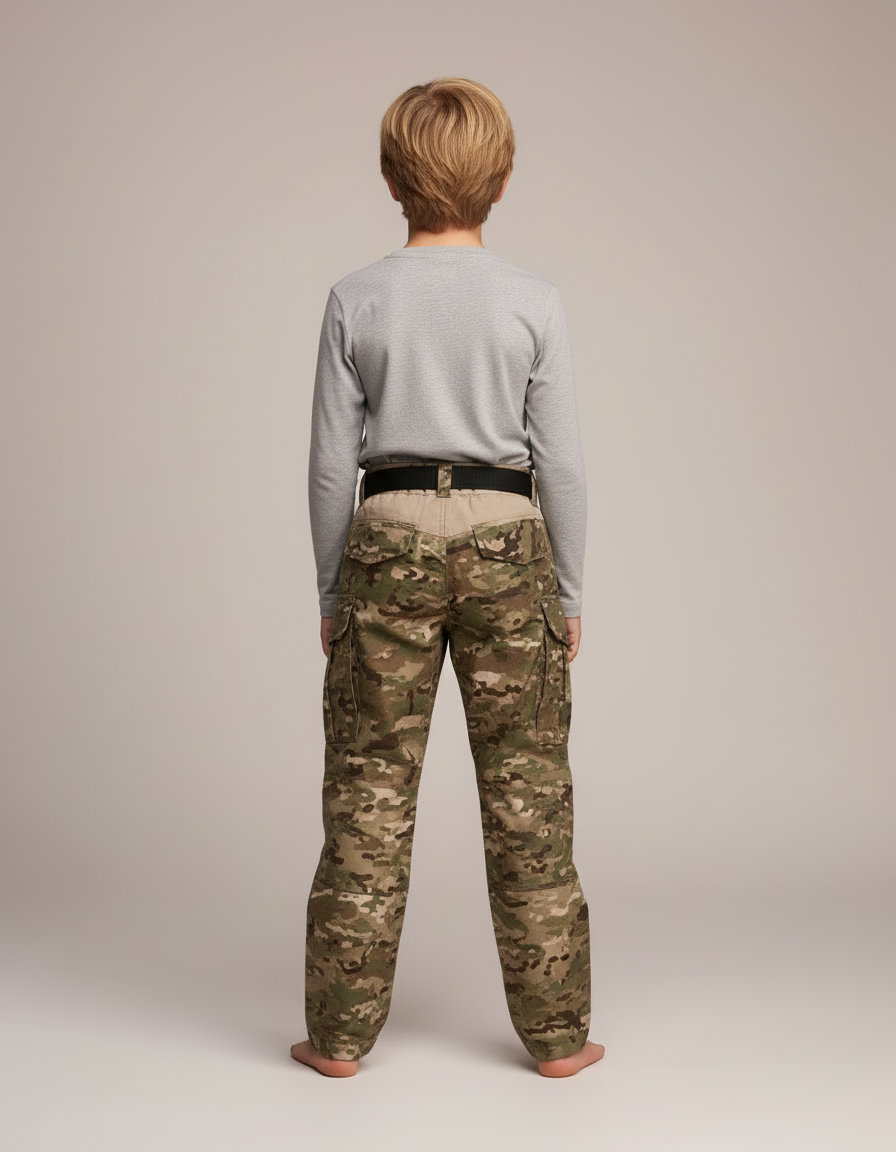 Pantalon Cargo Camouflage Militaire Enfant Ceinturé Multipoches - Multicolore Toile - vue 2