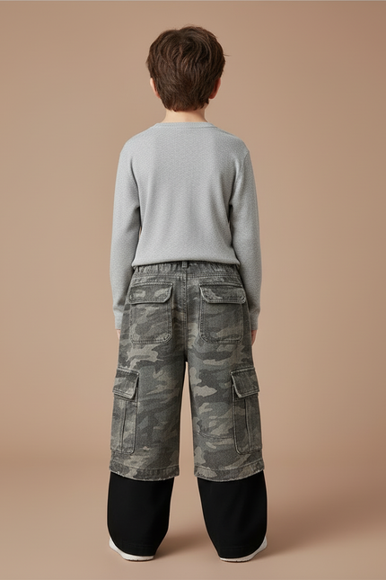 Pantalon Cargo Camouflage Ample Enfant Superposé Décontracté - Imprimé Jean - vue 2
