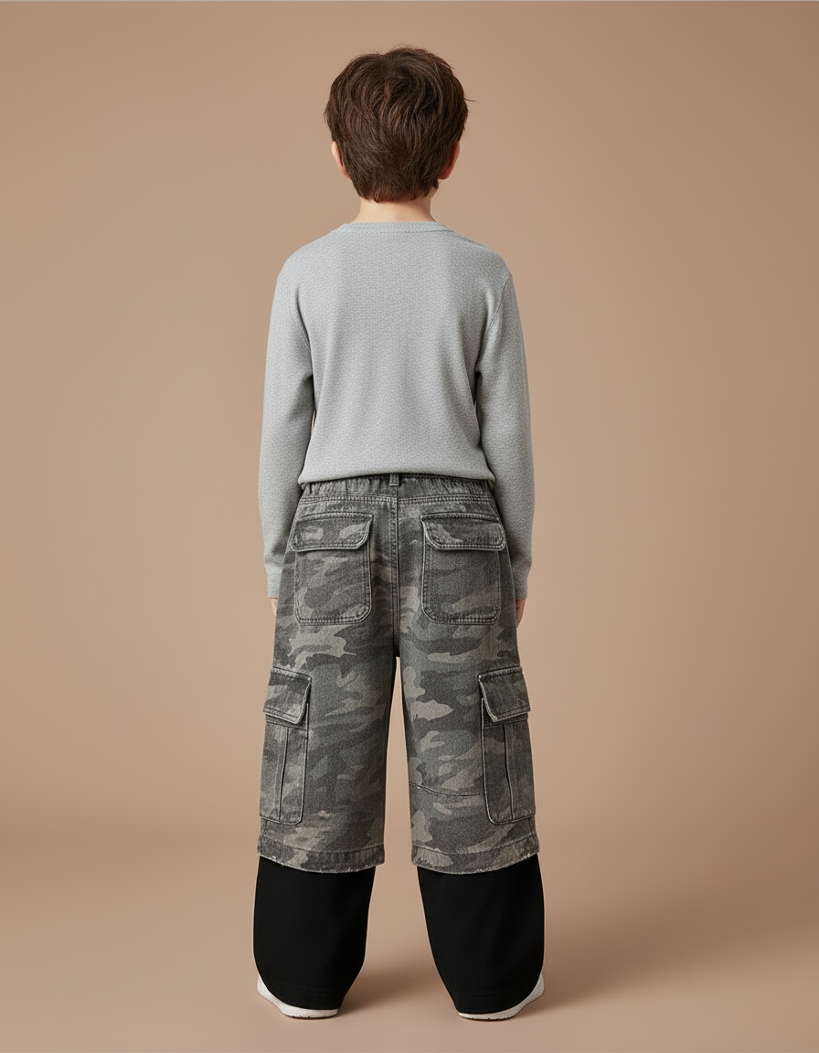 Pantalon Cargo Camouflage Ample Enfant Superposé Décontracté - Imprimé Jean - vue 2