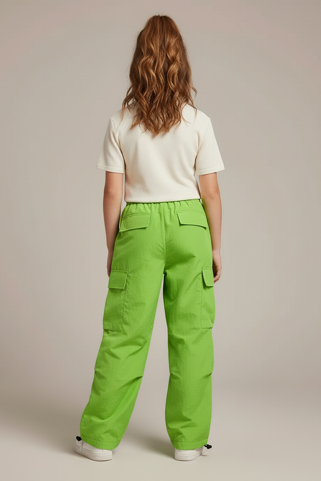 Pantalon Cargo Vert Ample Taille Haute Multipoches - Polyester - vue 2