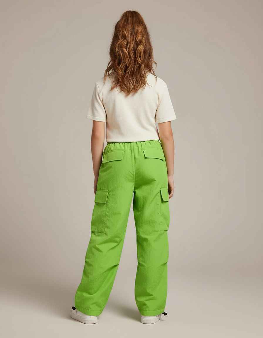 Pantalon Cargo Vert Ample Taille Haute Multipoches - Polyester - vue 2