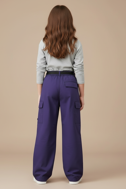 Pantalon Cargo Violet Ample Ceinturé Multipoches Enfant - Polyester - vue 2