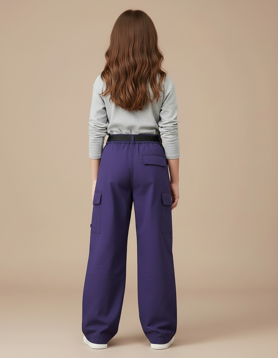 Pantalon Cargo Violet Ample Ceinturé Multipoches Enfant - Polyester - vue 2