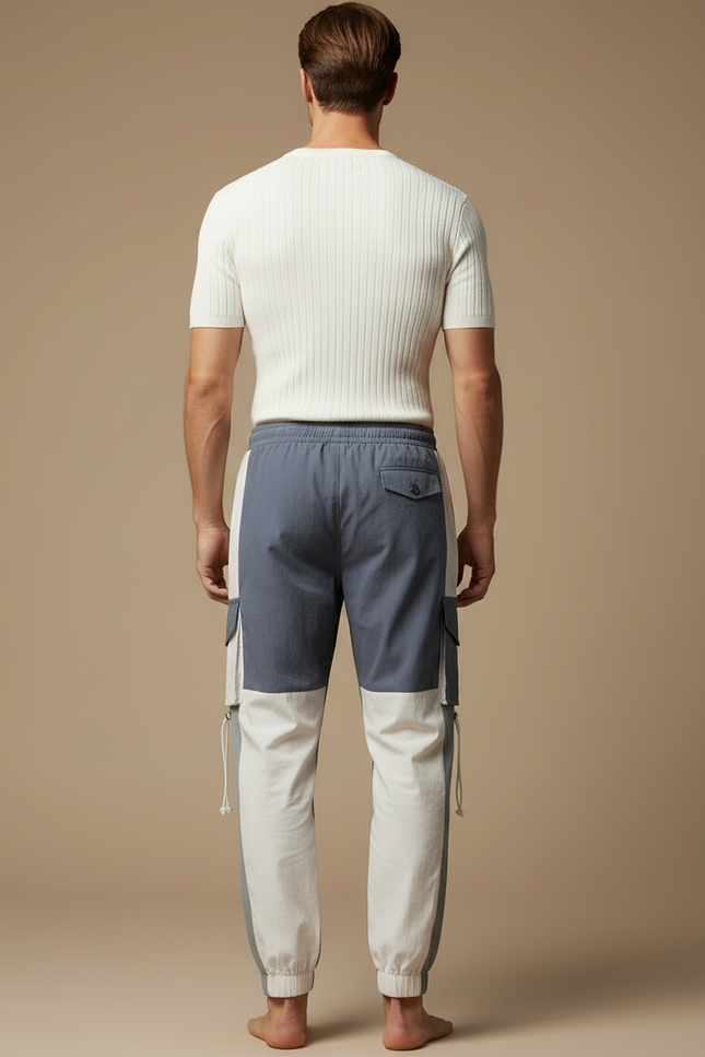 Pantalon Cargo Bicolore Gris Blanc Streetwear Jogger - Multicolore Polyester - vue 2