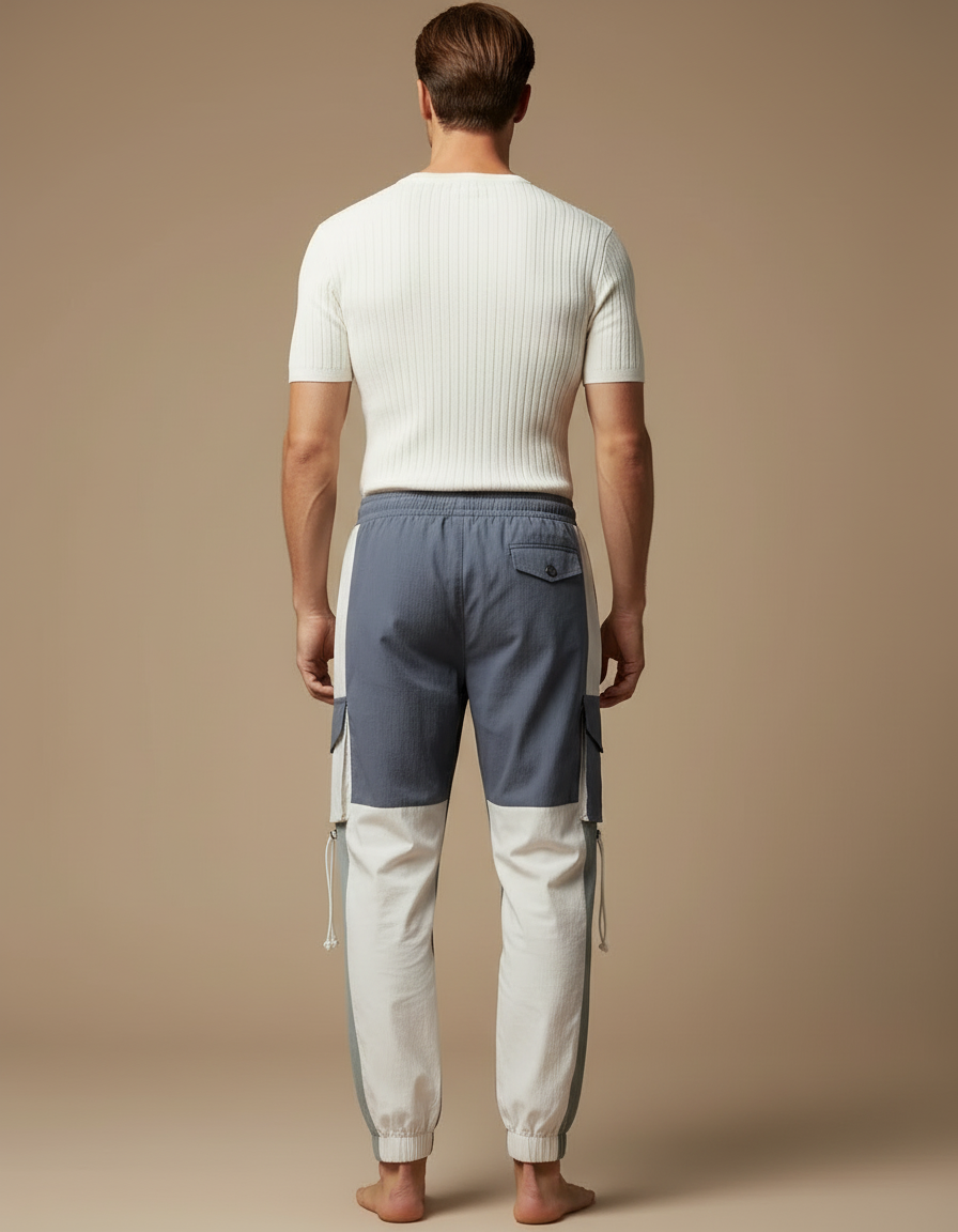 Pantalon Cargo Bicolore Gris Blanc Streetwear Jogger - Multicolore Polyester - vue 2