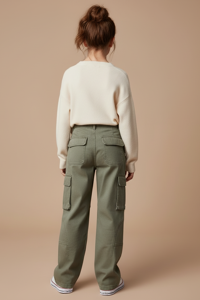Pantalon Cargo Vert Ample Décontracté Multi-Poches - Kaki Toile - vue 2