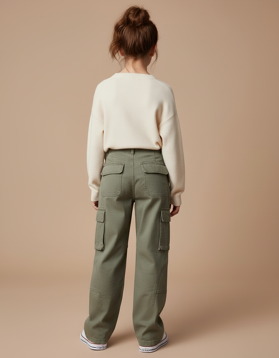 Pantalon Cargo Vert Ample Décontracté Multi-Poches - Kaki Toile - vue 2