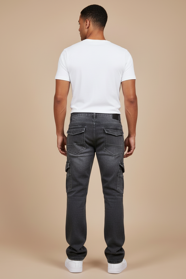 Pantalon Cargo Homme Gris Foncé Denim Ample Multi-Poches - Jean - vue 2