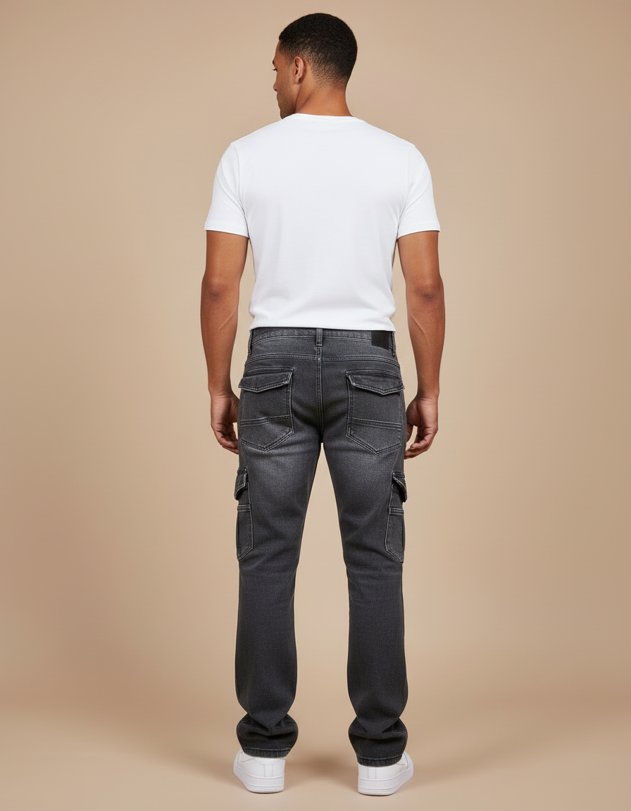 Pantalon Cargo Homme Gris Foncé Denim Ample Multi-Poches - Jean - vue 2