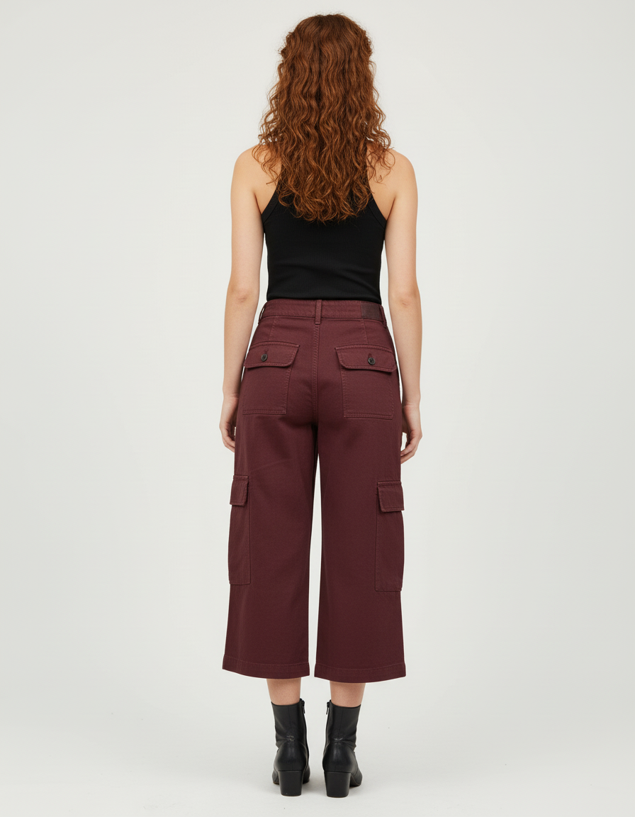 Pantalon Cargo 3/4 - Bordeaux Toile - vue 2