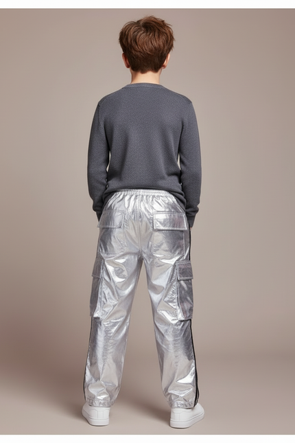 Pantalon Cargo Argenté Brillant Ample Pailleté Enfant - Polyester - vue 2
