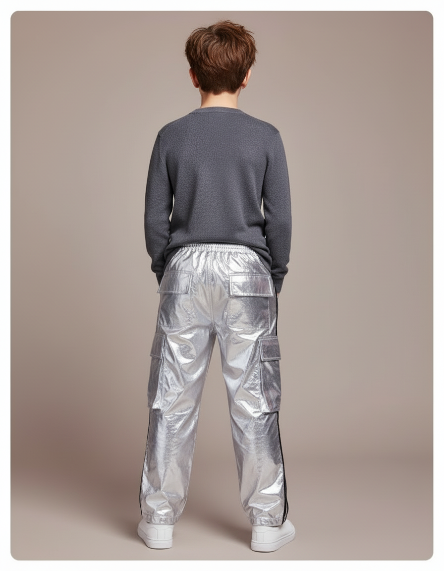 Pantalon Cargo Argenté Brillant Ample Pailleté Enfant - Polyester - vue 2