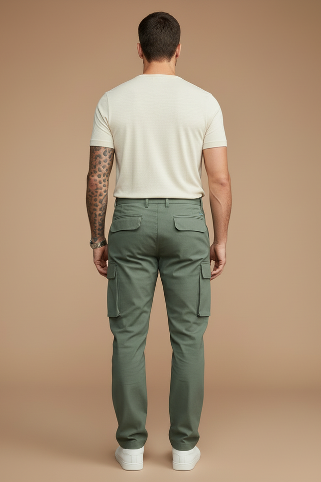 Pantalon Cargo Vert Kaki Droit Coton Décontracté Homme - vue 2