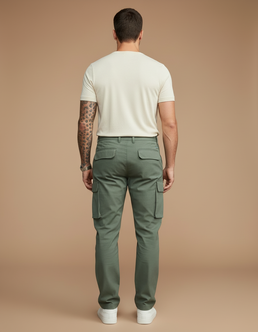 Pantalon Cargo Vert Kaki Droit Coton Décontracté Homme - vue 2