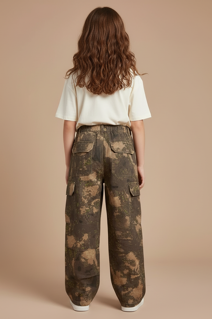 Pantalon Cargo Camouflage Ample Kaki Multipoches - Toile - vue 2