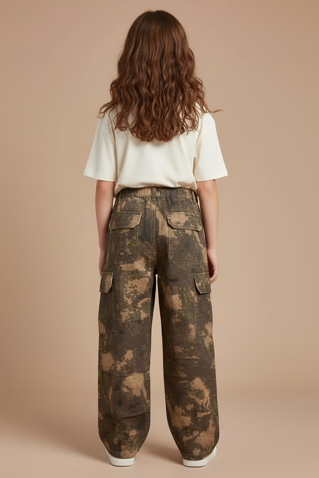 Pantalon Cargo Camouflage Ample Kaki Multipoches - Toile - vue 2