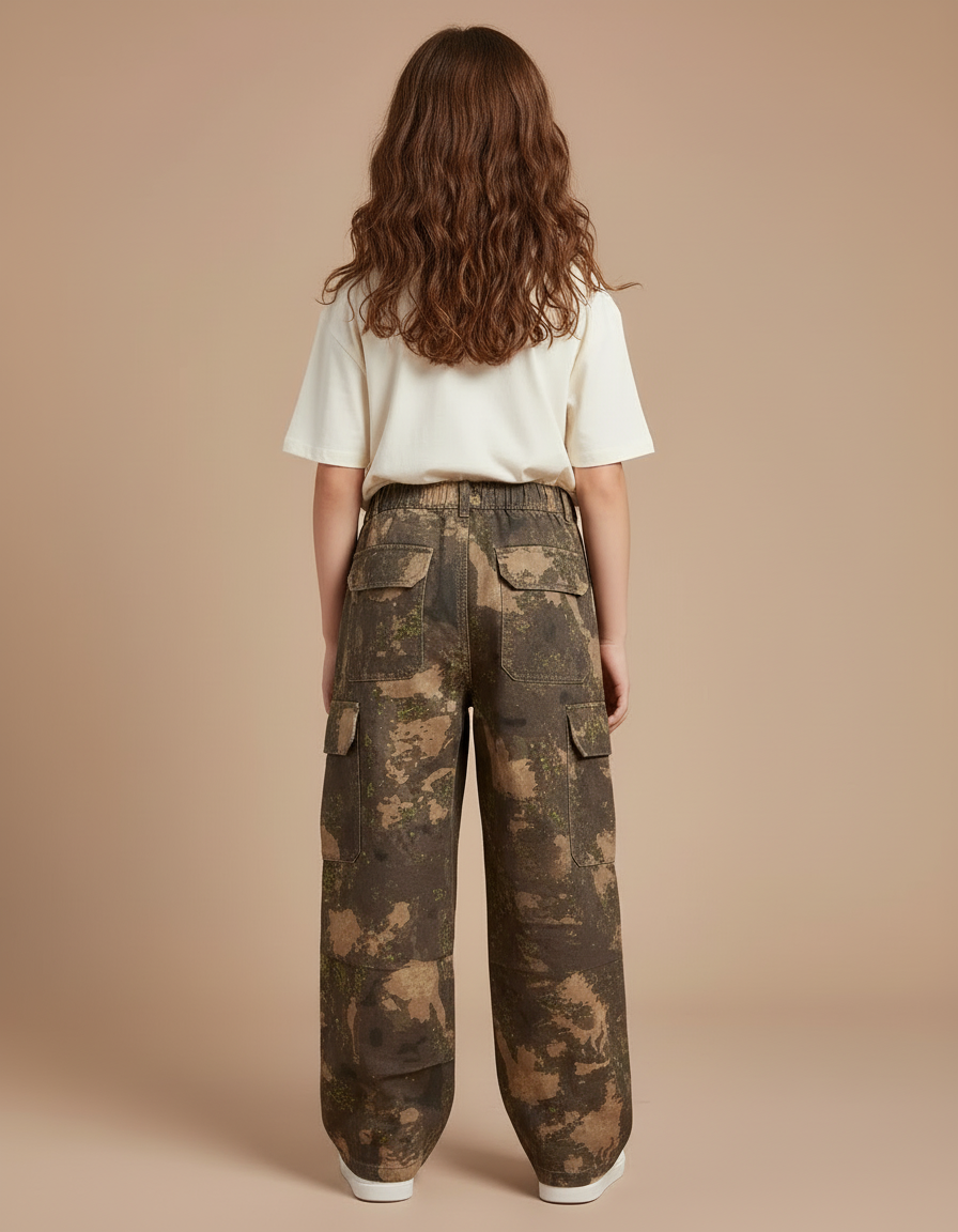 Pantalon Cargo Camouflage Ample Kaki Multipoches - Toile - vue 2