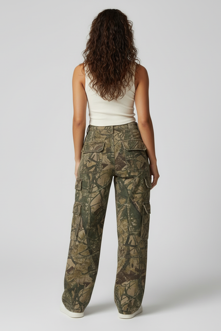 Pantalon Cargo Camouflage Ample Décontracté Multipoches Femme - Imprimé Toile - vue 2