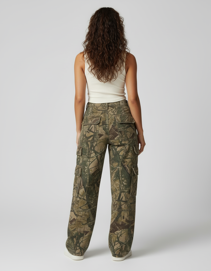 Pantalon Cargo Camouflage Ample Décontracté Multipoches Femme - Imprimé Toile - vue 2