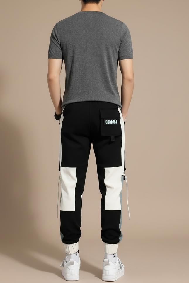 Pantalon Cargo Bicolore Ample Multipoches Streetwear - Multicolore Polyester - vue 2