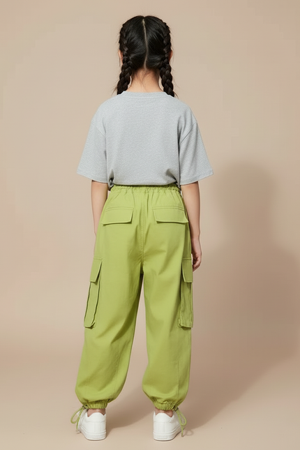 Pantalon Cargo Vert Ample Poches Fille Coton - vue 2
