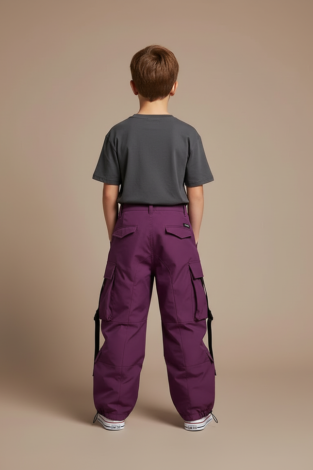 Pantalon Cargo Violet Ample Multi-Poches Bretelles Enfant - Polyester - vue 2