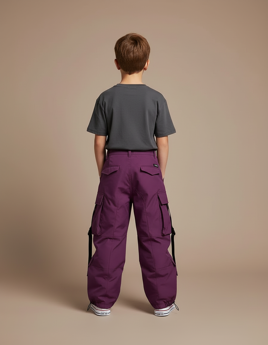 Pantalon Cargo Violet Ample Multi-Poches Bretelles Enfant - Polyester - vue 2