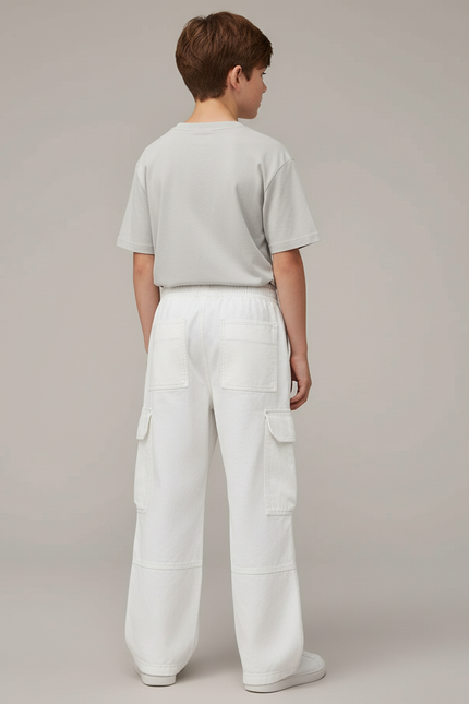 Pantalon Cargo Blanc Ample Décontracté Multipoches Garçon - Jean - vue 2