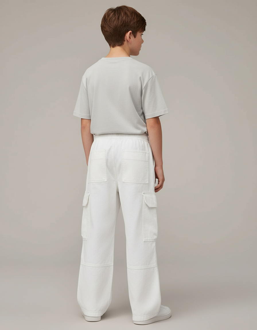 Pantalon Cargo Blanc Ample Décontracté Multipoches Garçon - Jean - vue 2