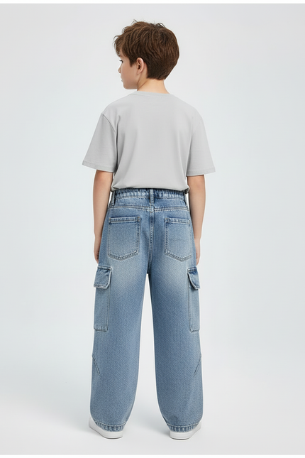 Pantalon Cargo Ample Denim Bleu Multipoches Garçon - Jean - vue 2
