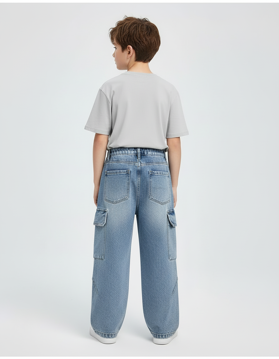 Pantalon Cargo Ample Denim Bleu Multipoches Garçon - Jean - vue 2