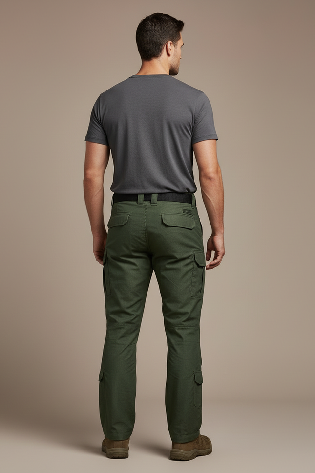 Pantalon Cargo Vert Militaire Tactique Multipoches Genouillères - Toile - vue 2