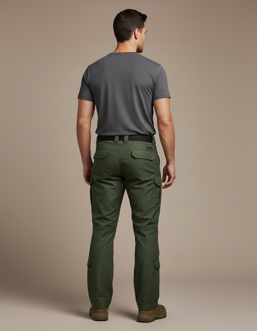 Pantalon Cargo Vert Militaire Tactique Multipoches Genouillères - Toile - vue 2