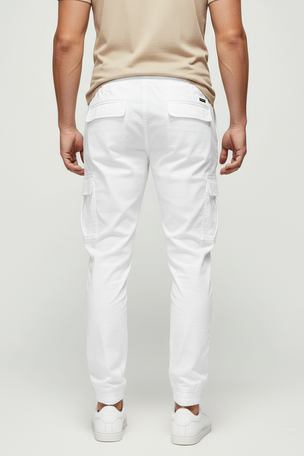 Pantalon Cargo Blanc Homme Cordon Élastique Jogger - Gabardine - vue 2