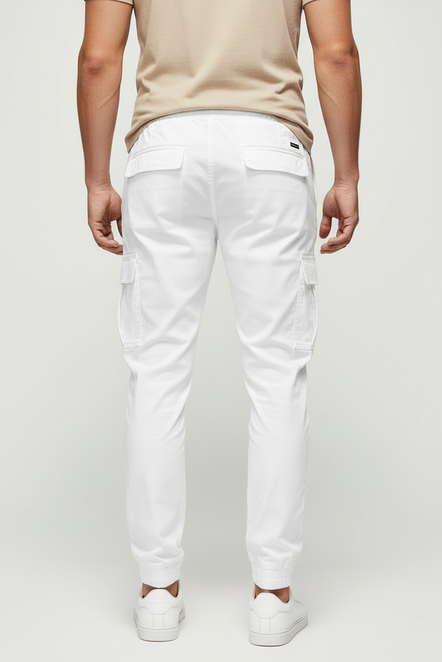 Pantalon Cargo Blanc Homme Cordon Élastique Jogger - Gabardine - vue 2