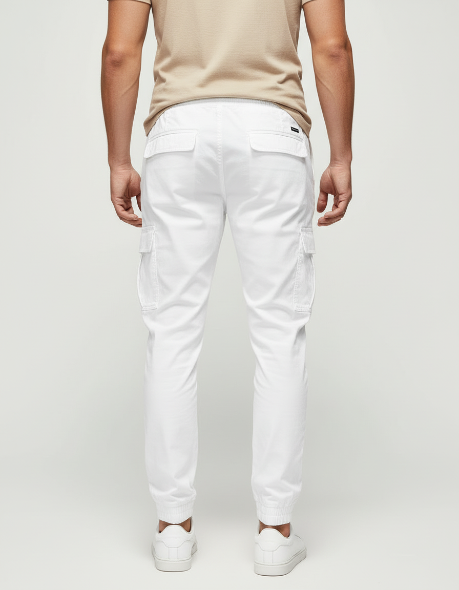 Pantalon Cargo Blanc Homme Cordon Élastique Jogger - Gabardine - vue 2