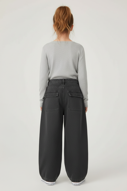 Pantalon Cargo Fille Anthracite Baggy - Gris Jean - vue 2