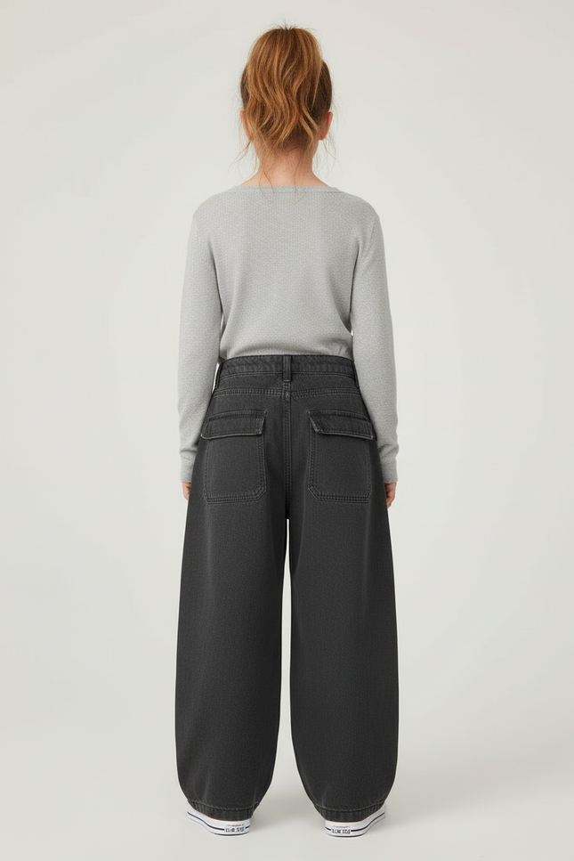 Pantalon Cargo Fille Anthracite Baggy - Gris Jean - vue 2