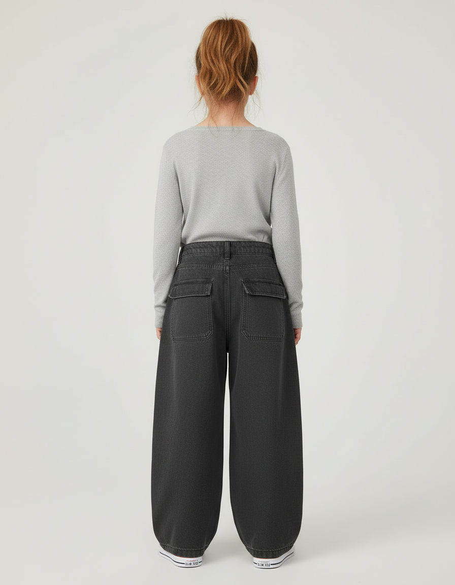 Pantalon Cargo Fille Anthracite Baggy - Gris Jean - vue 2