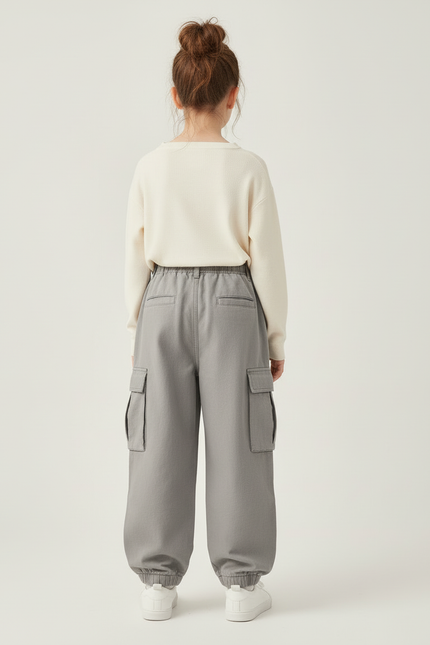 Pantalon Cargo Gris Ample Décontracté Enfant Multipoches - Toile - vue 2