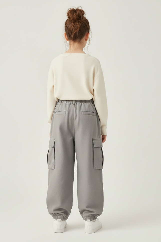 Pantalon Cargo Gris Ample Décontracté Enfant Multipoches - Toile - vue 2