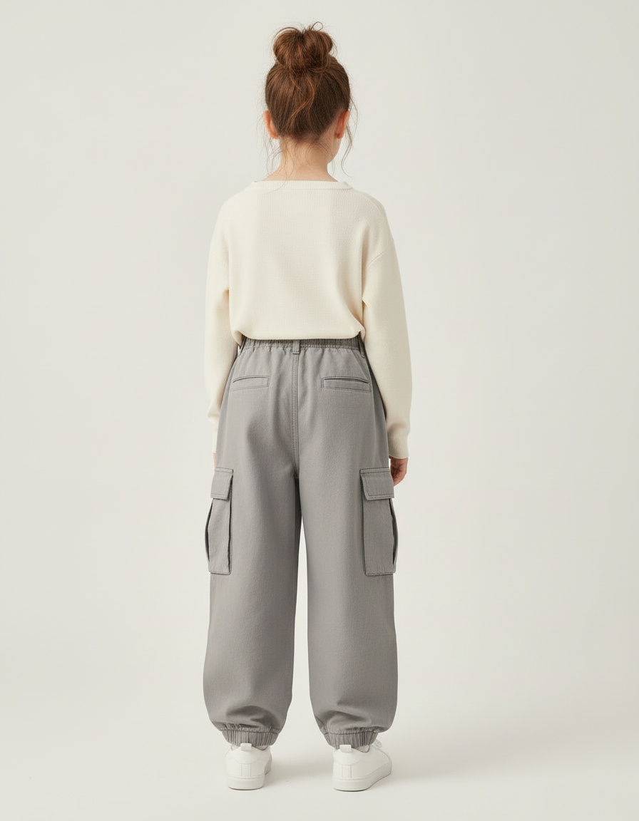 Pantalon Cargo Gris Ample Décontracté Enfant Multipoches - Toile - vue 2