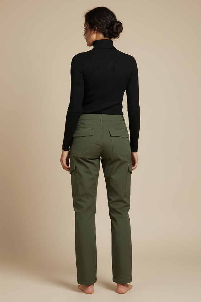 Pantalon Cargo Vert Kaki Femme Multipoches Décontracté - Gabardine - vue 2