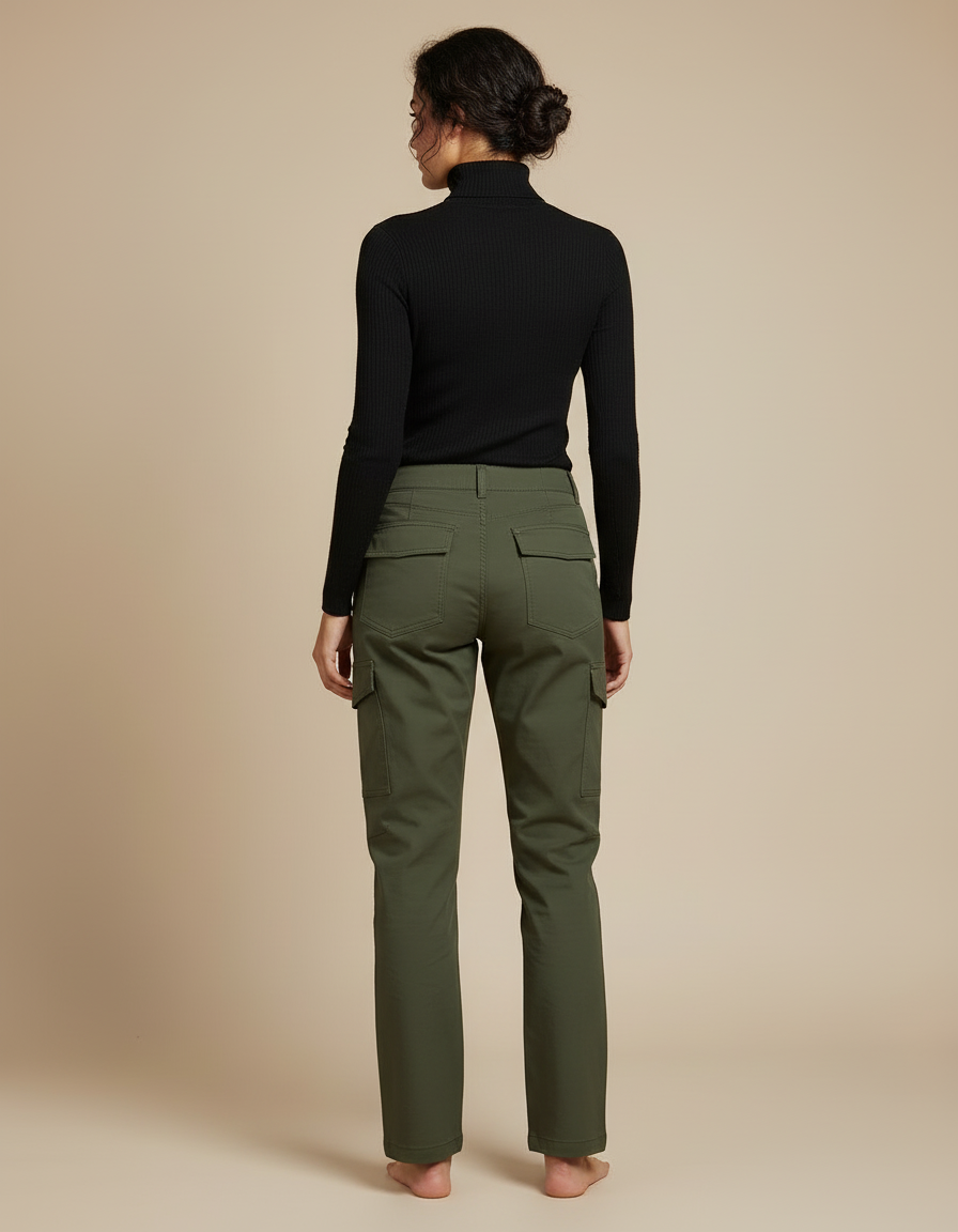 Pantalon Cargo Vert Kaki Femme Multipoches Décontracté - Gabardine - vue 2