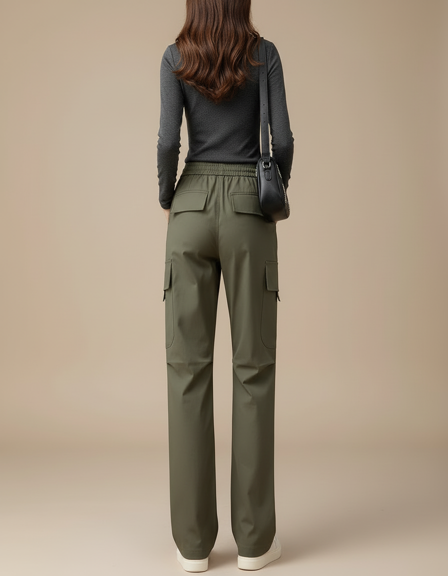 Pantalon Cargo Femme Vert Olive Large - Kaki Polyester - vue 2