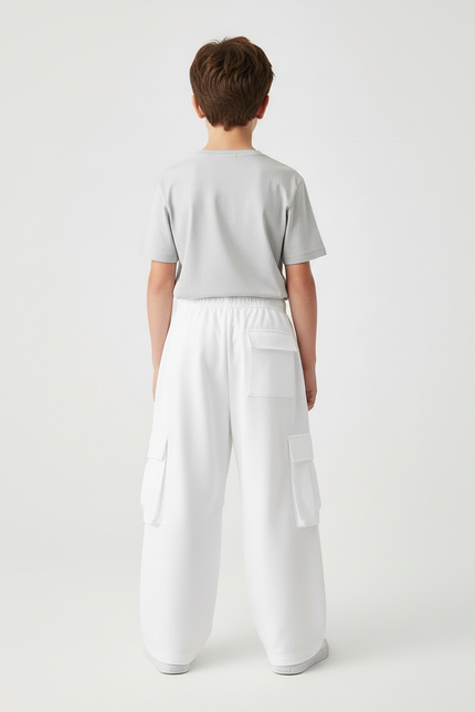 Pantalon Cargo Blanc Ample Décontracté Multipoches Enfant - Polyester - vue 2
