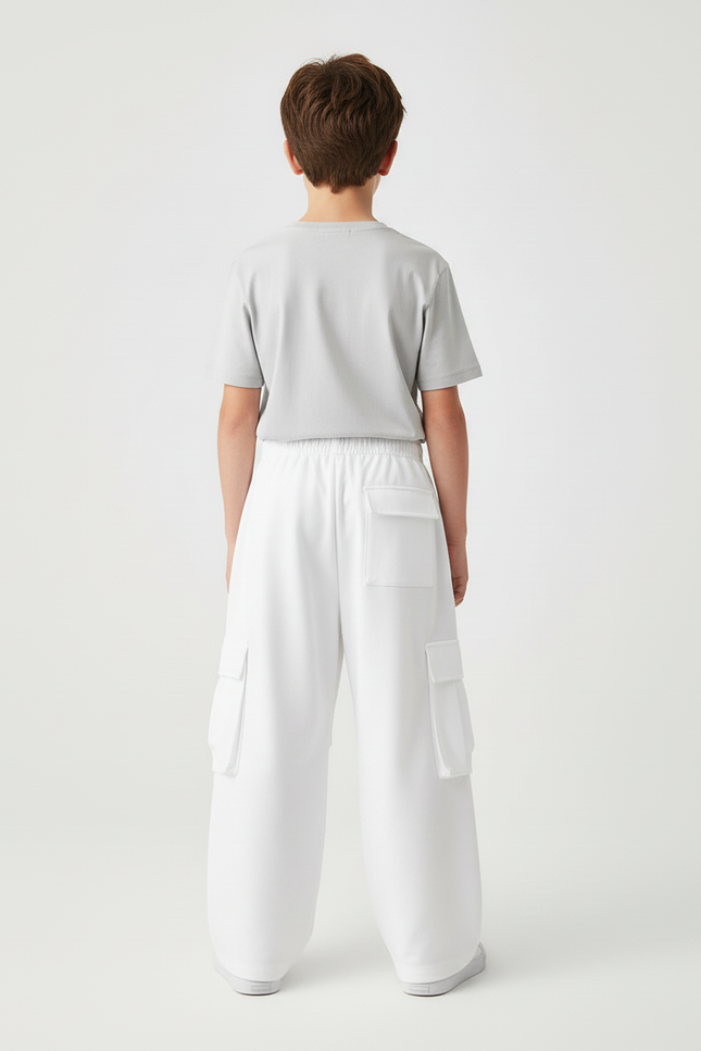 Pantalon Cargo Blanc Ample Décontracté Multipoches Enfant - Polyester - vue 2