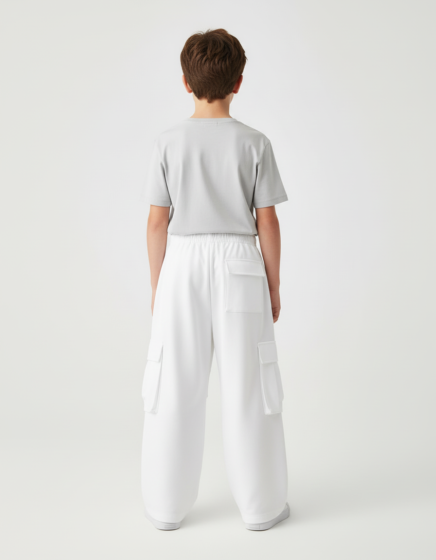 Pantalon Cargo Blanc Ample Décontracté Multipoches Enfant - Polyester - vue 2