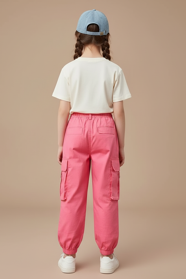 Pantalon Cargo Rose Fluide Multipoches Fille - Coton - vue 2