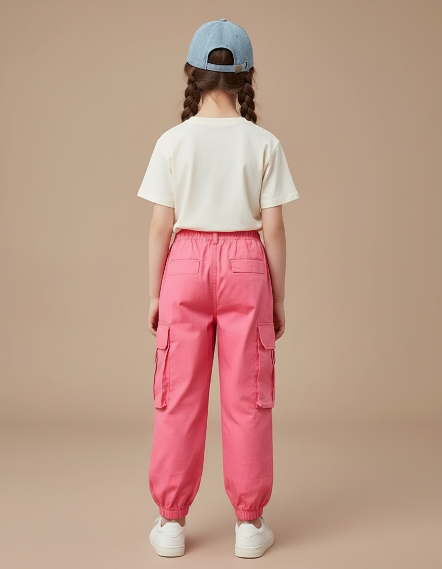 Pantalon Cargo Rose Fluide Multipoches Fille - Coton - vue 2